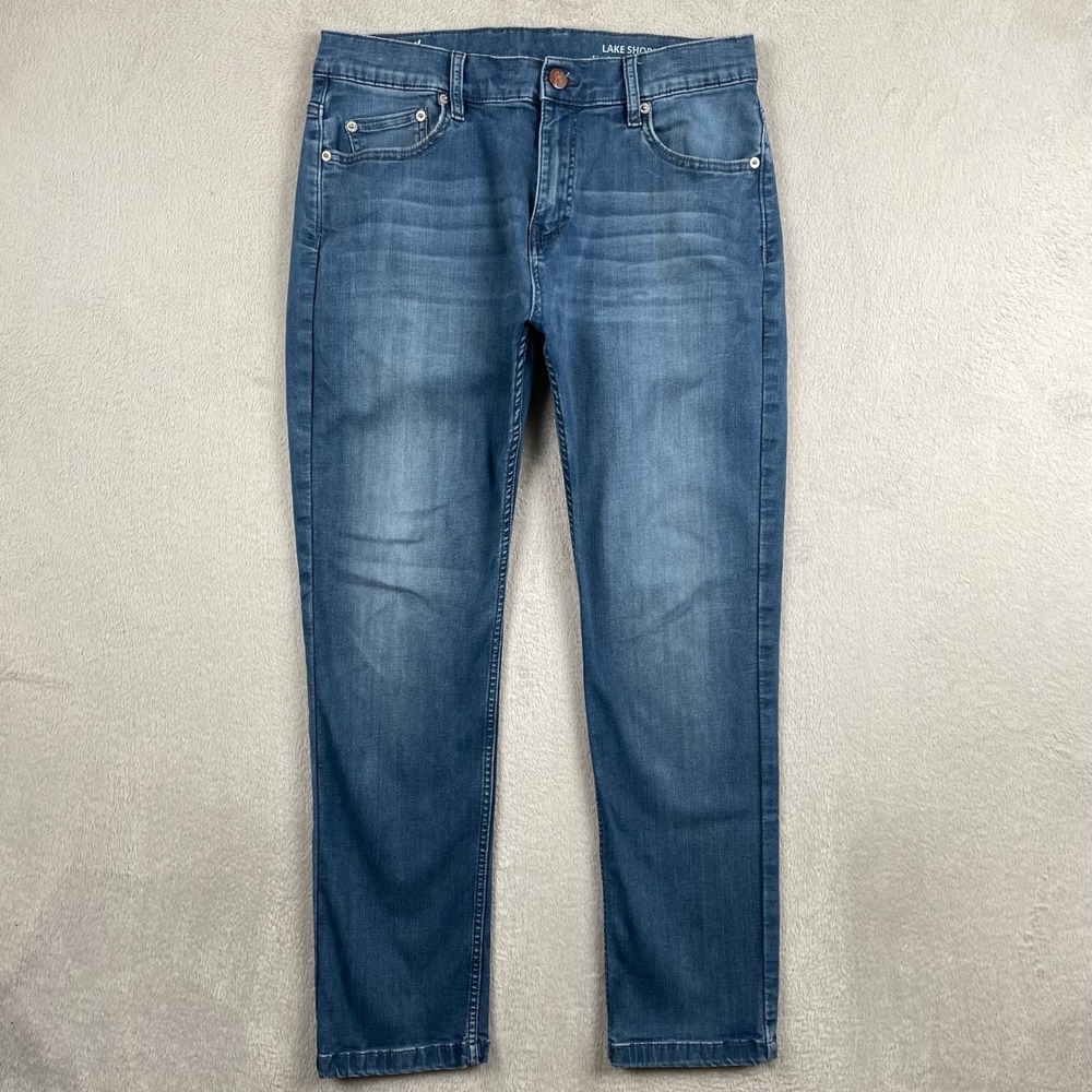 Mugsy Lake Shores Jeans Mens 34x28 Blue Medium Wash Denim Whiskering Stretch